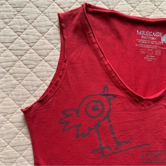 MESSAGE FACTORY - RED Tunic sleeveless  A-line dress with bird print - medium - Picture 7 of 12
